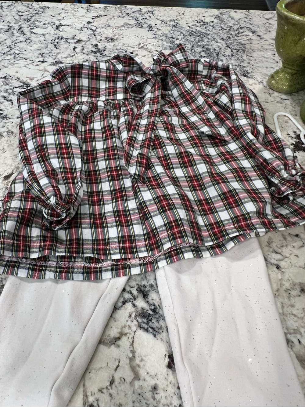 Girls Plaid Bow-Front Blouse in Red, Green & White